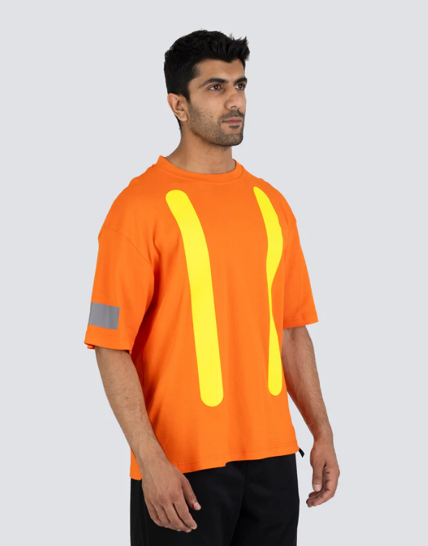 Forcefield Retro Safety Cotton Short Sleeve Tee With Reflective Arm Striping 022-RTROS