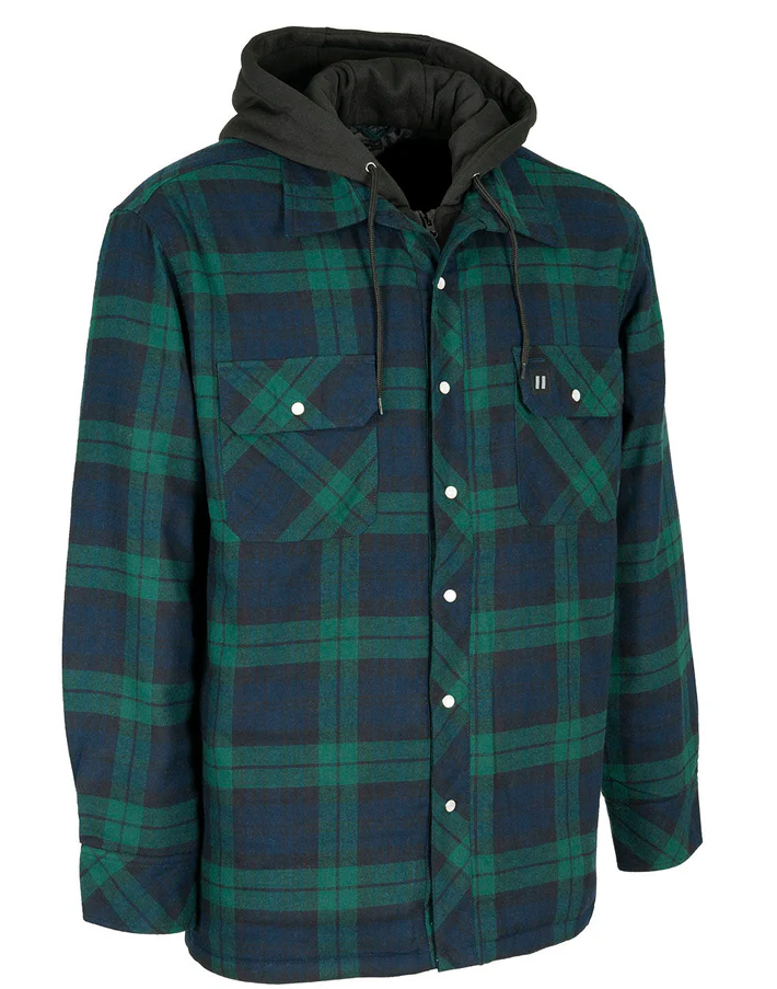 Forcefield Black Watch Plaid Hooded Quilted Flannel Shirt Jacket 024-LC696QH-BWCH