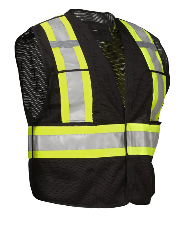 Forcefield 5-Point Tear-away Hi Vis Mesh Traffic Safety Vest, 3 Sizes 022-TV5BK