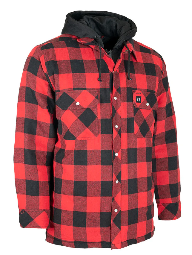 Forcefield Red Buffalo Hooded Plaid Quilt-Lined Flannel Shirt Jacket 024-LC696QH-BP