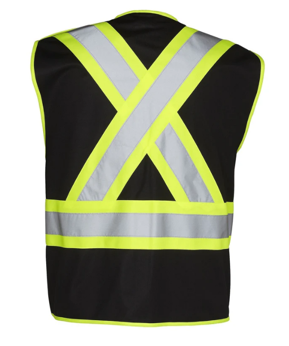 Forcefield 5-Point Tear-Away Hi Vis Traffic Safety Vest, Tricot Polyester, 3 Sizes 022-TV1BK