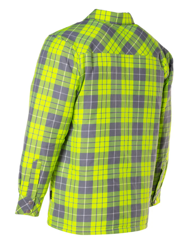 Forcefield Hi Vis Lime Plaid Quilted Flannel Shirt Jacket with Front Zip 024-LC53QFZHT-HV