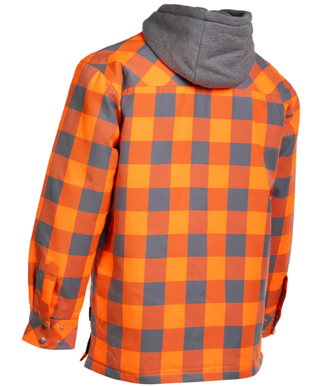 Forcefield Hi Vis Orange/Silver Buffalo Plaid Hooded Quilt-Lined Flannel Shirt Jacket 024-LC696QH-BPORSL