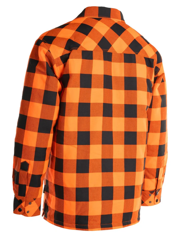 Forcefield Hi Vis Orange/Black Buffalo Plaid Quilted Flannel Shirt Jacket 024-LC53QF-BPORBK