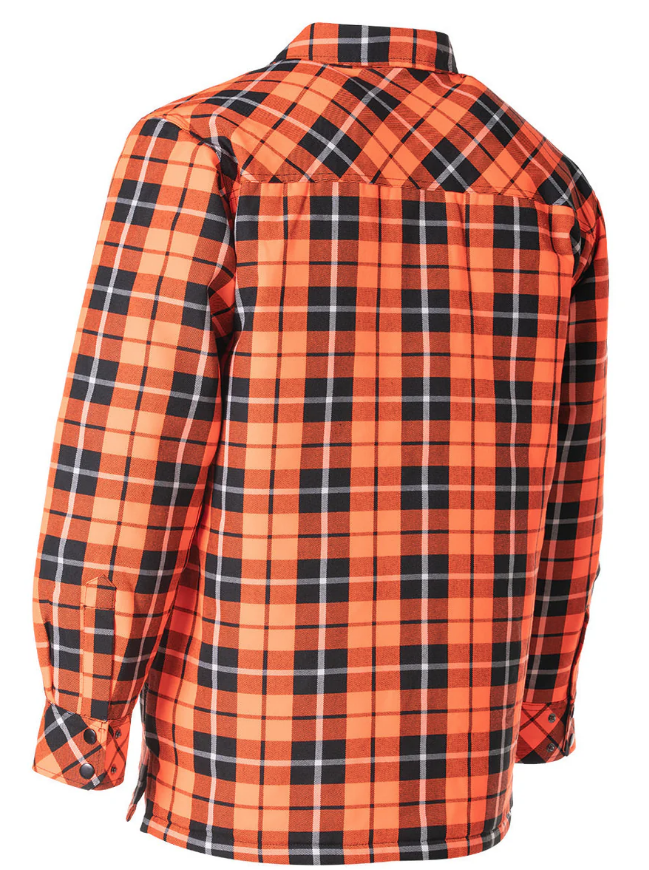 Forcefield Hi Vis Orange Tartan Plaid Quilted Flannel Shirt Jacket with Front Zip 024-LC53QF-HOP