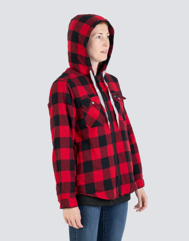 Forcefield Women's Hooded Sherpa-Lined Buffalo Plaid Flannel Shirt jacket 024-WLC38QHSZ
