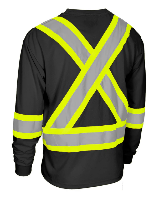 Forcefield Hi Vis Bamboo Fabric Crew Neck Long Sleeve Safety Tee with Chest Pocket 022-BBCSA