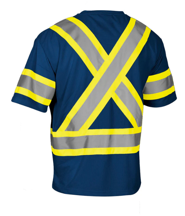 Forcefield Hi Vis Crew Neck Short Sleeve Safety Tee Shirt with Chest Pocket and Arm Bands 022-CBECSP
