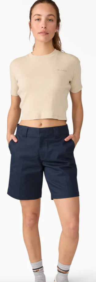 Dickies Women's Super Flex Flat Front Shorts, 9"