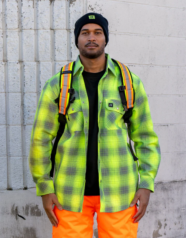 Forcefield Hi Vis Grey Shadow Plaid Quilted Flannel Shirt Jacket 024-LC53QF-SPGY