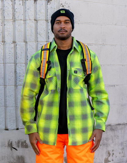 Forcefield Hi Vis Grey Shadow Plaid Quilted Flannel Shirt Jacket 024-LC53QF-SPGY