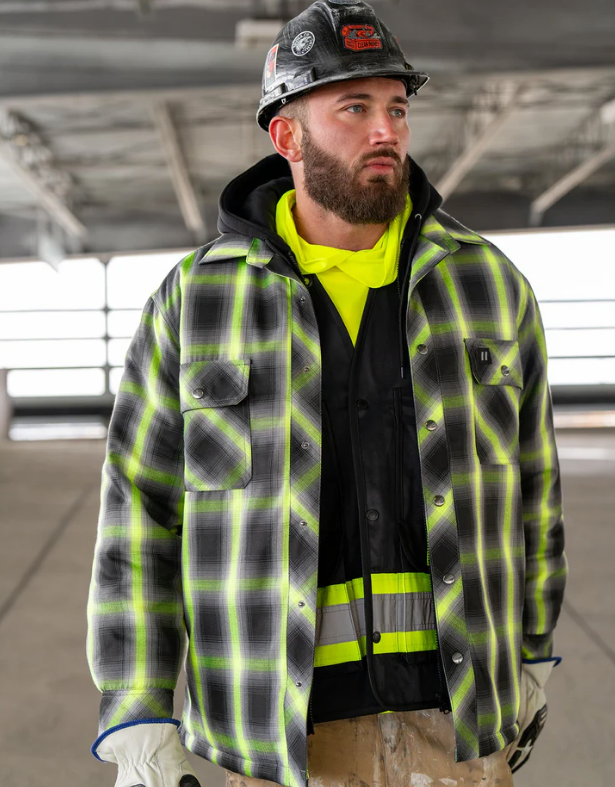 Forcefield Lime Ombre Plaid Hooded Quilt-lined Shirt Jacket 024-LC696QH-OMBKLY