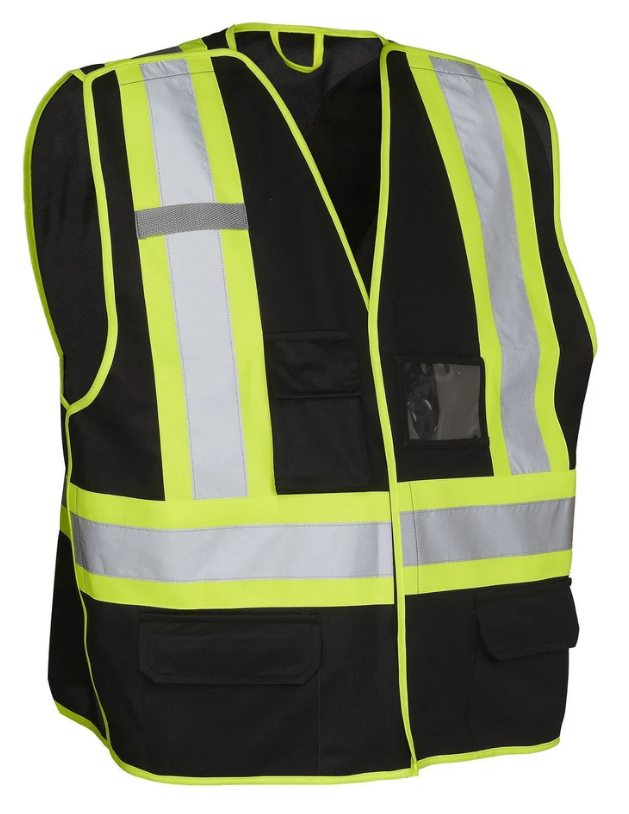 Forcefield 5-Point Tear-Away Hi Vis Traffic Safety Vest, Tricot Polyester, 3 Sizes 022-TV1BK