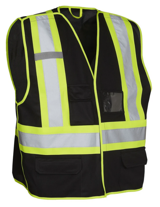 Forcefield 5-Point Tear-Away Hi Vis Traffic Safety Vest, Tricot Polyester, 3 Sizes 022-TV1BK