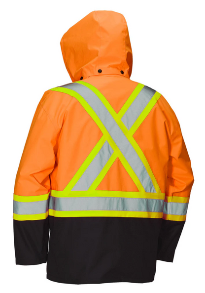 Forcefield Hi Vis Safety Rain Jacket with Snap-Off Hood 023-HVRJ