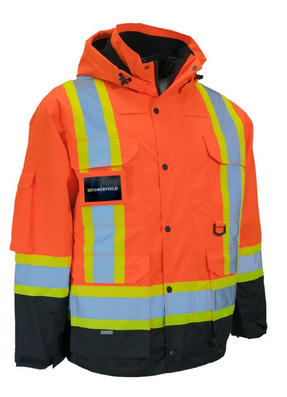Forcefield Hi Vis Winter Safety Parka with Removable Down Insulated Nylon Puffer Jacket 024-EN705RD