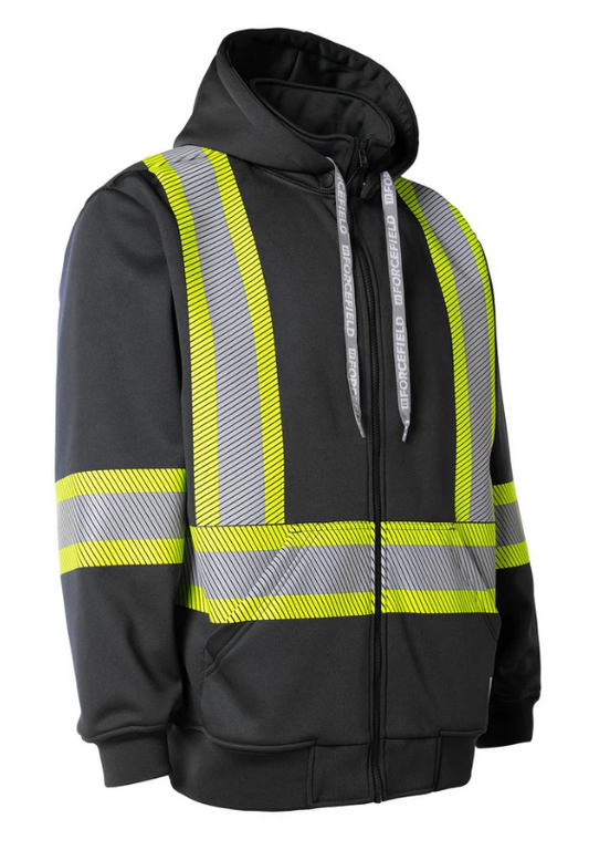 Forcefield Deluxe Hi Vis Safety Hoodie with Segmented Reflective Tape and Detachable Hood 024-P844SEG