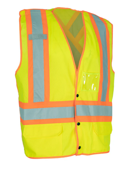 Forcefield 5-Point Tear-Away Hi Vis Traffic Safety Vest, Tricot Polyester 022-TV2S