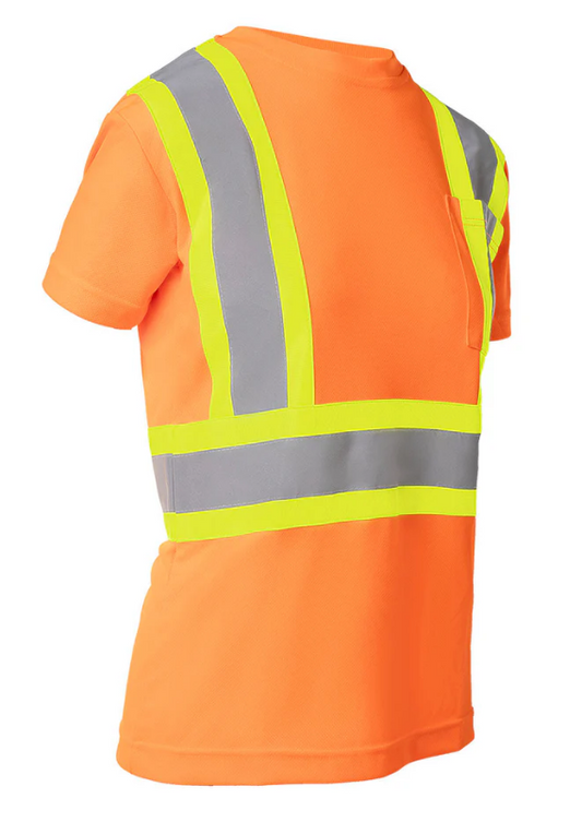 Forcefield Women's Hi Vis Crew Neck Short Sleeve Safety Tee Shirt with Chest Pocket 022-WCBECSA