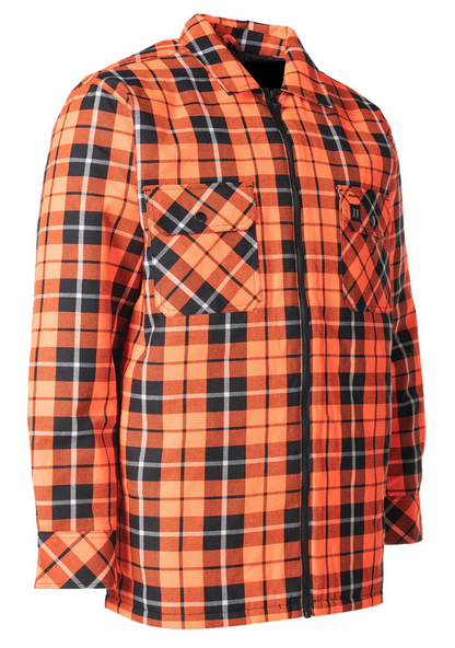 Forcefield Hi Vis Orange Tartan Plaid Quilted Flannel Shirt Jacket with Front Zip 024-LC53QF-HOP