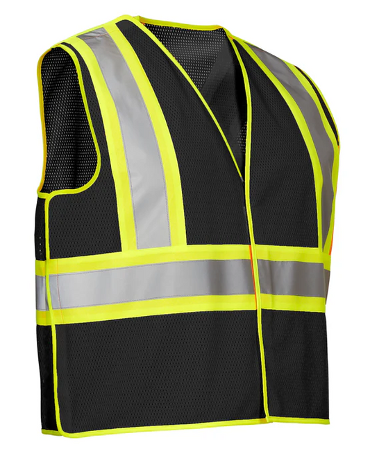 Forcefield Black Polyester Mesh Safety Vest, 5-Point Tear-Away 022-TV7BK