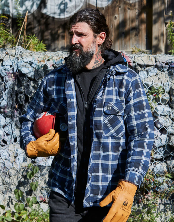Forcefield Blue Hooded Plaid Quilt-Lined Flannel Shirt Jacket 024-LC696QH-BU