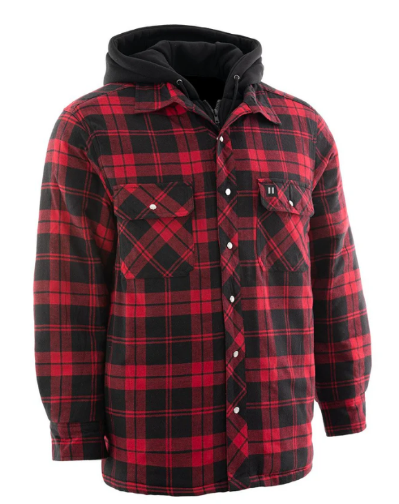 Forcefield Red Hooded Plaid Sherpa-lined Flannel Shirt Jacket 024-LC696QHSH-R