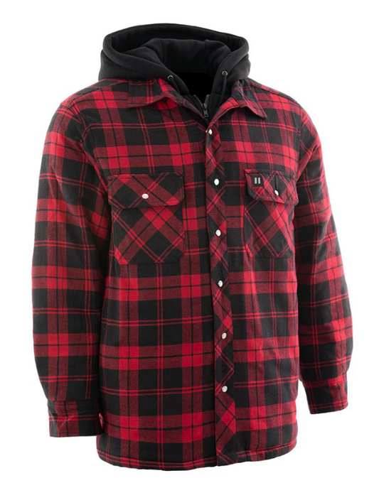 Forcefield Red Hooded Plaid Sherpa-lined Flannel Shirt Jacket 024-LC696QHSH-R