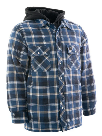 Forcefield Blue Hooded Sherpa-Lined Flannel Shirt Jacket 024-LC696QHSH-BU
