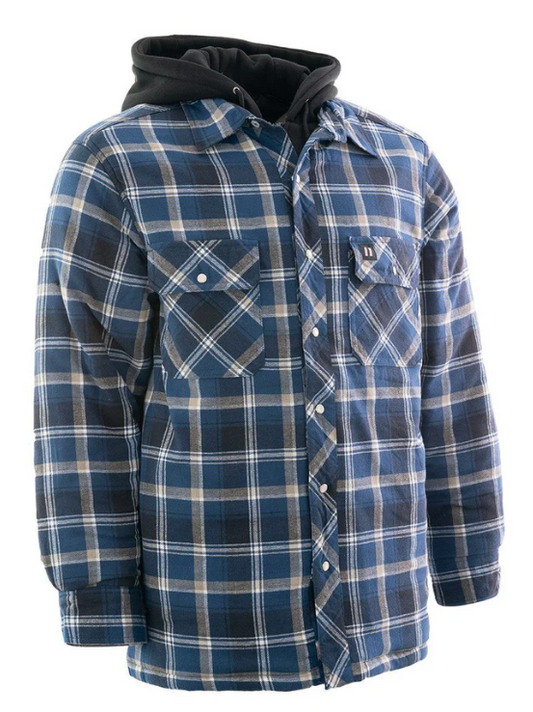 Forcefield Blue Hooded Sherpa-Lined Flannel Shirt Jacket 024-LC696QHSH-BU