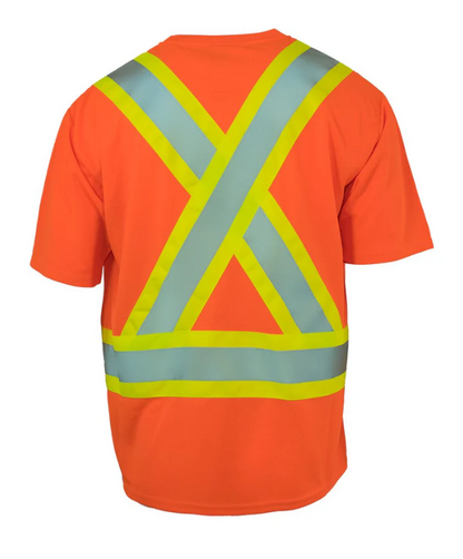 Forcefield Hi Vis Crew Neck Short Sleeve Safety Tee Shirt with Chest Pocket - 022=CBECSA-XL