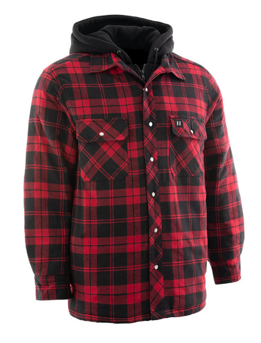 Forcefield Red Hooded Plaid Quilt-Lined Flannel Shirt Jacket 024-LC696QH-R