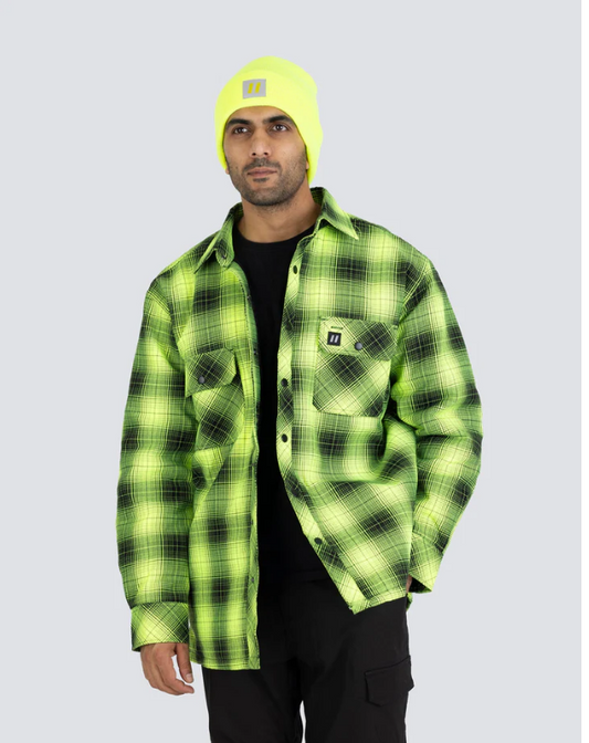 Forcefield Hi Vis Black Shadow Plaid Quilted Flannel Shirt Jacket 024-LC53QF-SPBK