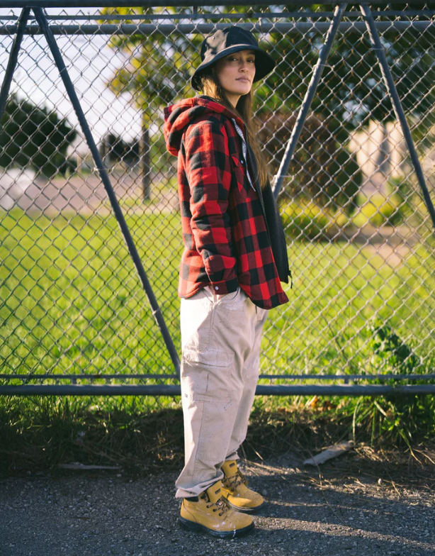 Forcefield Women's Hooded Sherpa-Lined Buffalo Plaid Flannel Shirt jacket 024-WLC38QHSZ