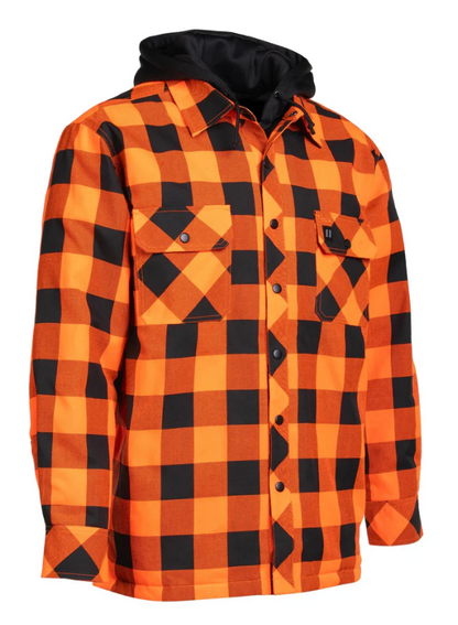 Forcefield Hi Vis Orange/Black Buffalo Plaid Hooded Quilt-Lined Flannel Shirt Jacket 024-LC696QH-BPORBK