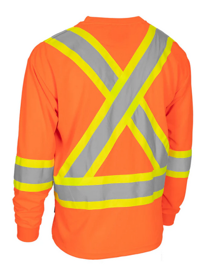 Forcefield Hi Vis Crew Neck Long Sleeve Safety Tee with Chest Pocket - 022-CBECSALS-L