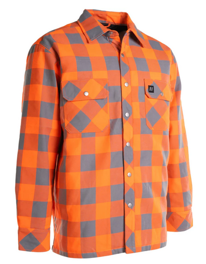 Forcefield Hi Vis Orange/Sliver Buffalo Plaid Quilted Flannel Shirt Jacket 024-LC53QF-BPORSL