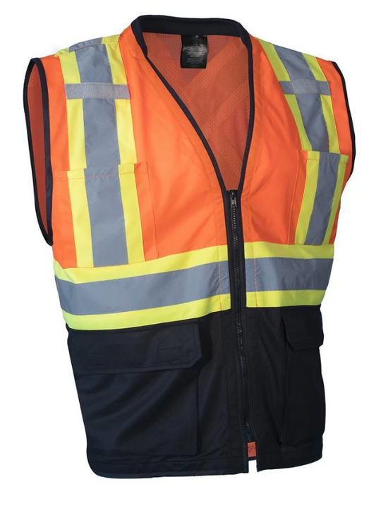 Hi Vis Traffic Safety Vest with Zipper Front, Tricot Polyester, 4 Sizes 022-TV188