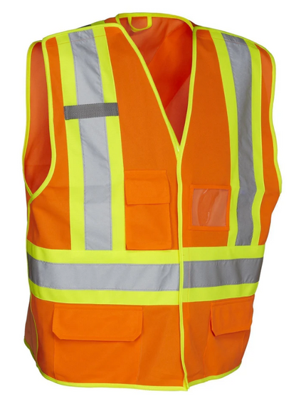 Forcefield 5-Point Tear-Away Hi Vis Traffic Safety Vest, Tricot Polyester, 3 Sizes 022-TV1