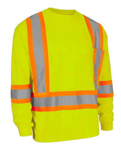 Forcefield Hi Vis Bamboo Fabric Crew Neck Long Sleeve Safety Tee with Chest Pocket 022-BBCSA
