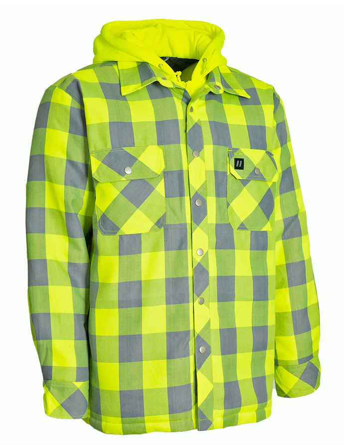 Forcefield Hi Vis Hooded Buffalo Plaid Quilt-Lined Flannel Shirt Jacket 024-LC696QH-HVBP
