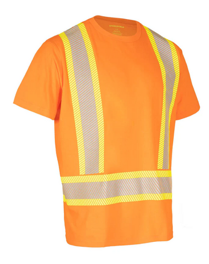 Forcefield Athletic Fit Hi Vis Crew Neck 100% Cotton Short Sleeve Safety Tee Shirt with Segmented Reflective Tape 022-SEGCBE