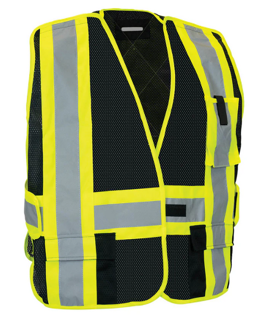 Forcefield 5-Point Tear-away Hi Vis Mesh Traffic Safety Vest, One-Size 022-TV3BK