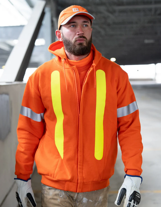 Forcefield Retro Safety Cotton Hoodie With Reflective Arm Striping 024-R835OR