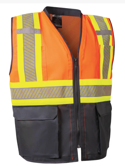 Forcefield Hi-Vis Safety Vest with Zipper Frontand Perforated Reflective Tape 022-TV188OR-PT