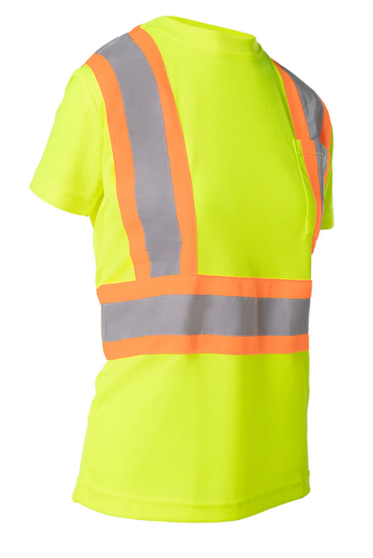 Forcefield Women's Hi Vis Crew Neck Short Sleeve Safety Tee Shirt with Chest Pocket 022-WCBECSALY
