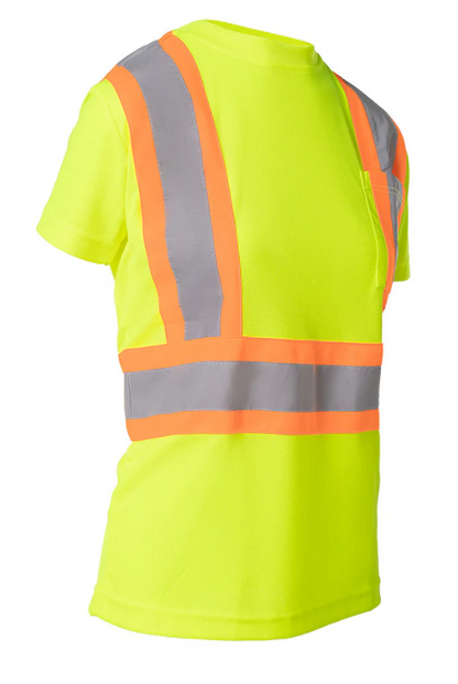 Forcefield Women's Hi Vis Crew Neck Short Sleeve Safety Tee Shirt with Chest Pocket 022-WCBECSALY