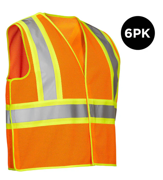orcefield Polyester Mesh Safety Vest, 5-Point Tear-Away, 6 Pack 022-TV7-OS