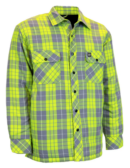 Forcefield Hi Vis Plaid Quilted Flannel Shirt Jacket with Reflective Striping 024-LC53QF-HVRS