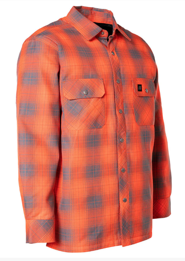 Forcefield Hi Vis Orange Shadow Plaid Quilted Flannel Shirt Jacket 024-LC53QF-SPORGY